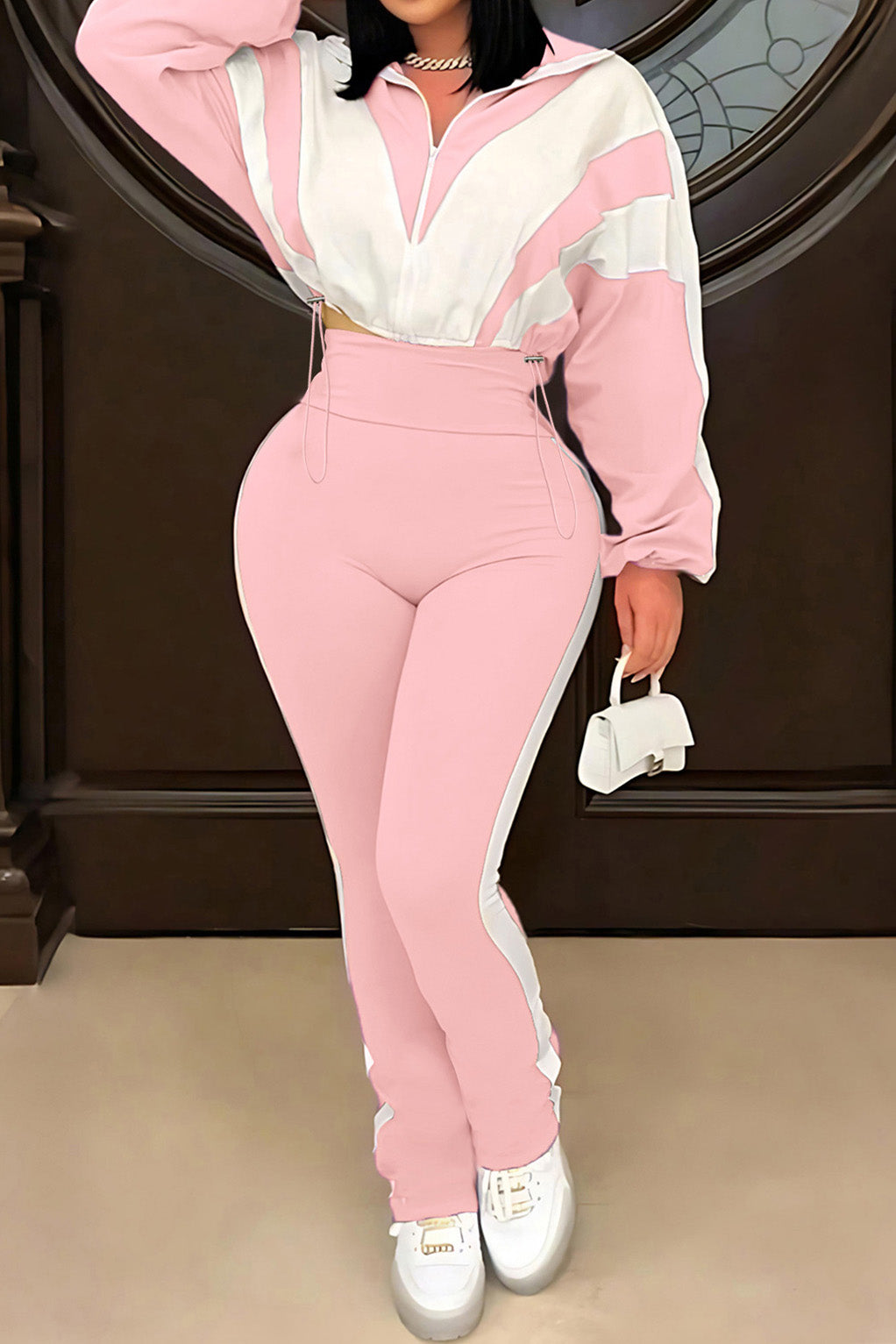 Plus Size Two-Tone Zip Up Set Lavish Daily