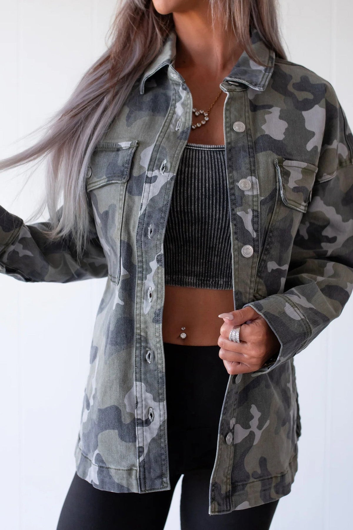Oversized Camo Print Utility Jacket Lavish Daily