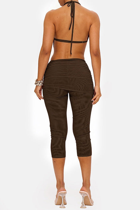 Draped Halter & Sheer Mesh Capri Set Lavish Daily
