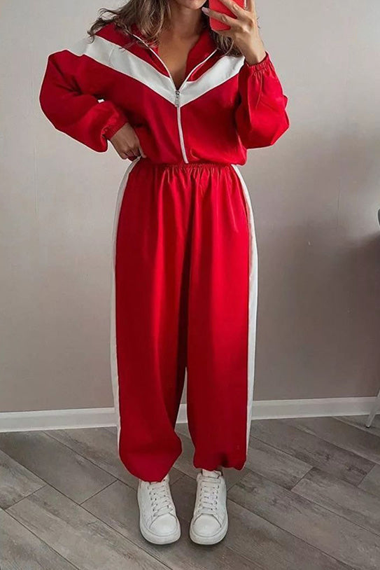 Colorblock Zip Jacket Wide Leg Pants Set Lavish Daily