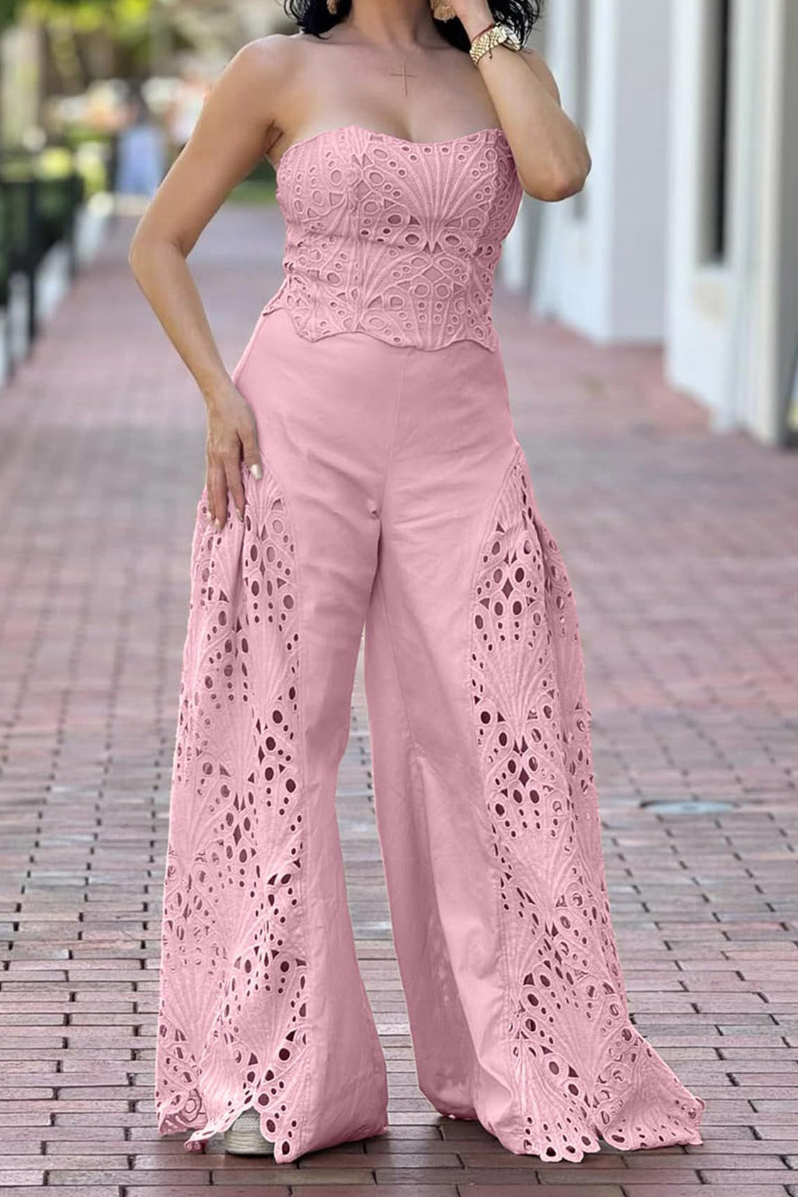 Strapless Cutout Corset & Wide Leg Pant Set Lavish Daily