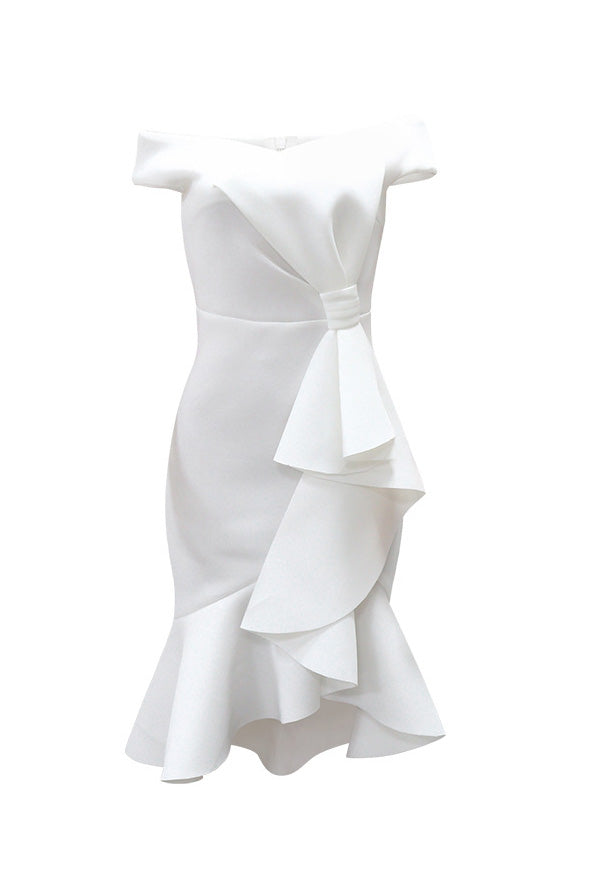 Off-Shoulder Ruffle Mermaid Midi Dress Lavish Daily