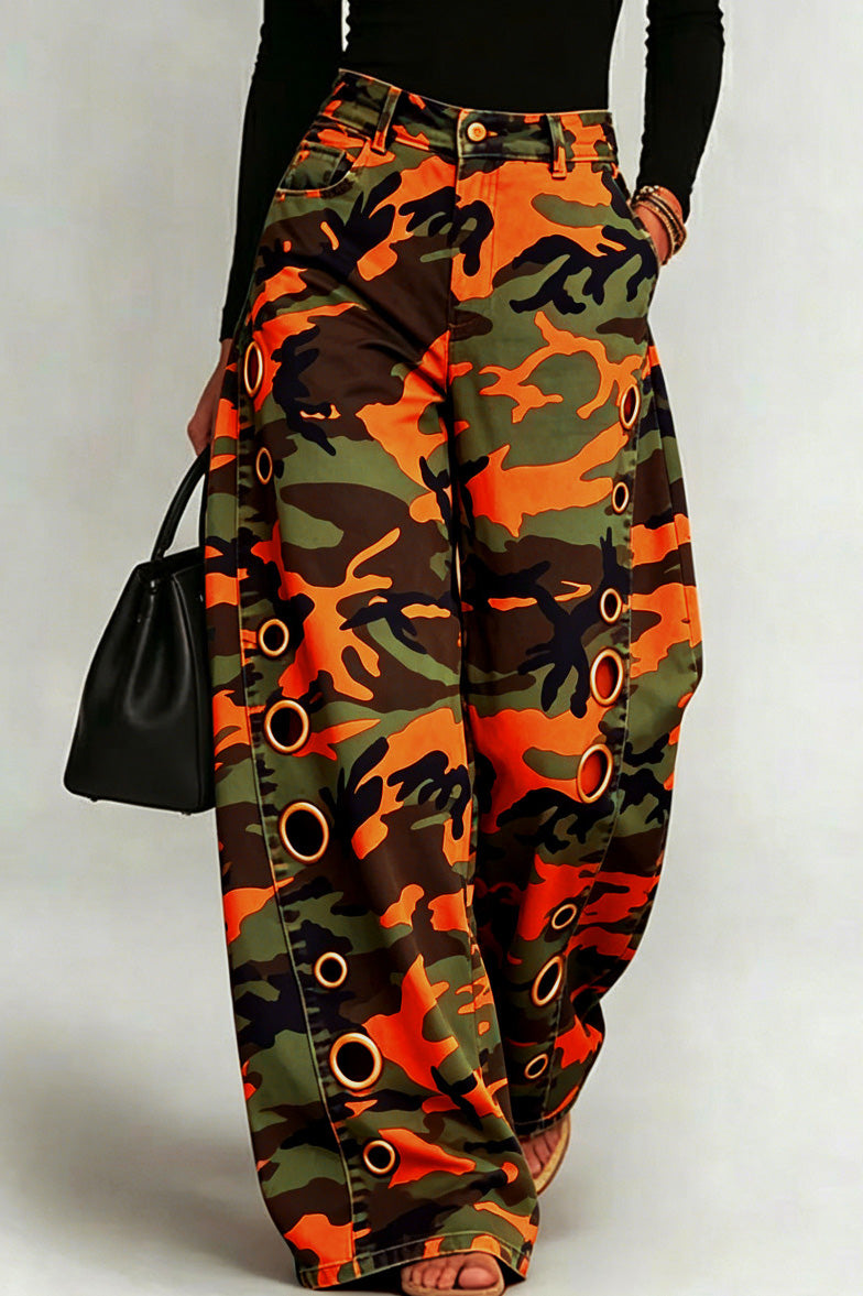 Baggy Camo Eyelet Wide Leg Pants Lavish Daily