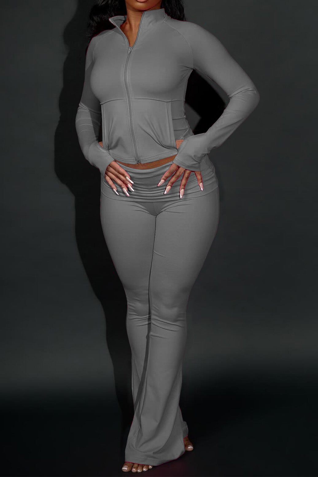 Sculpted Foldover Waist Flare Pants Set Lavish Daily