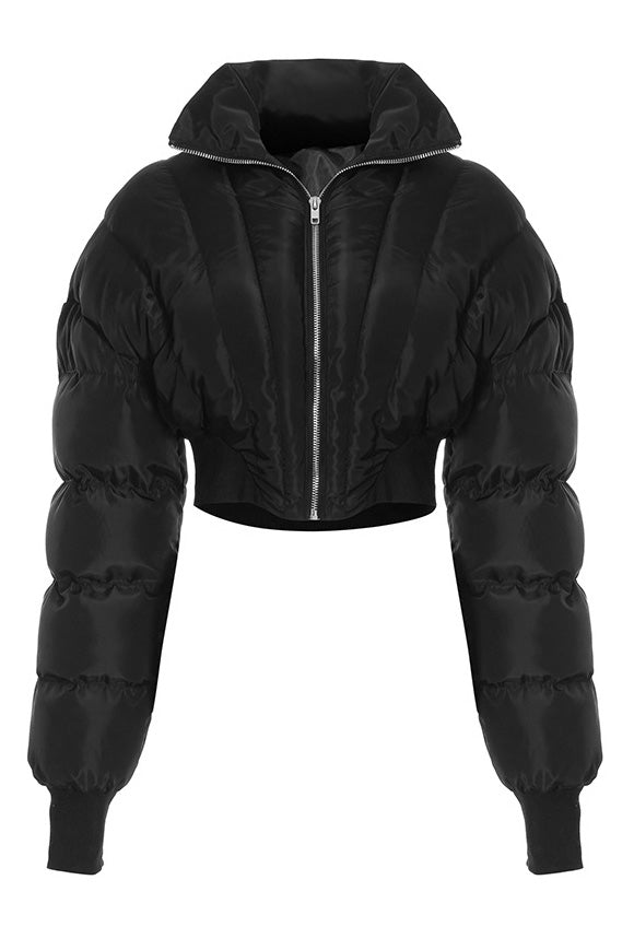 Diffraction Stitching Cropped Padded Jacket Lavish Daily