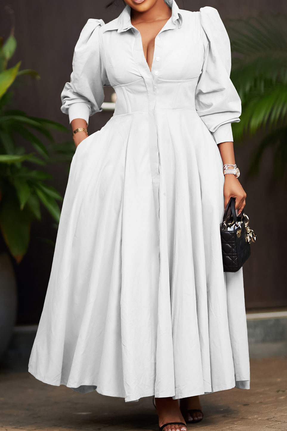 Long Sleeve Flared Maxi Dress Lavish Daily
