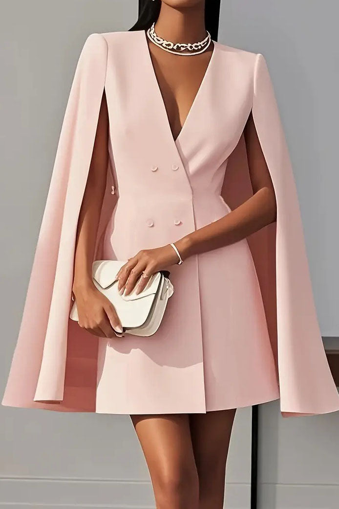 Cape Sleeve V-Neck Blazer Dress Lavish Daily