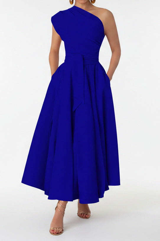 Elegant One-Shoulder A-Line Midi Dress Lavish Daily