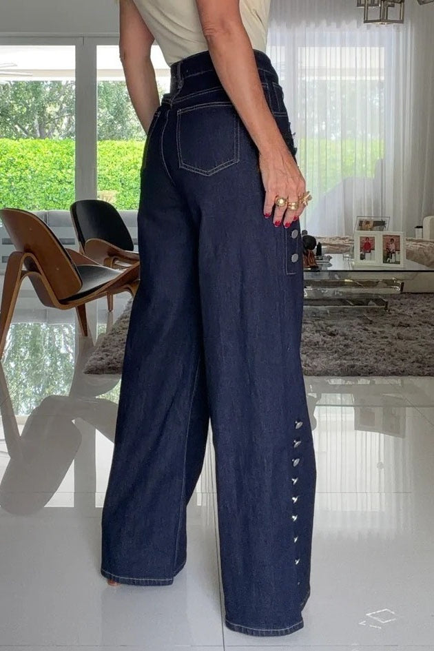 High-Rise Studded Wide-Leg Jeans Lavish Daily