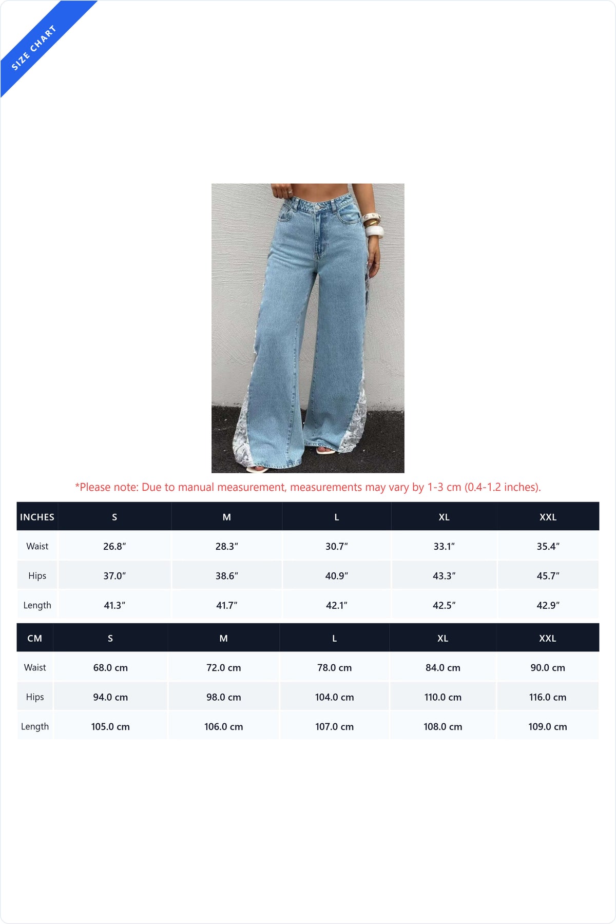 High-Waisted Lace Insert Wide Leg Jeans Lavish Daily