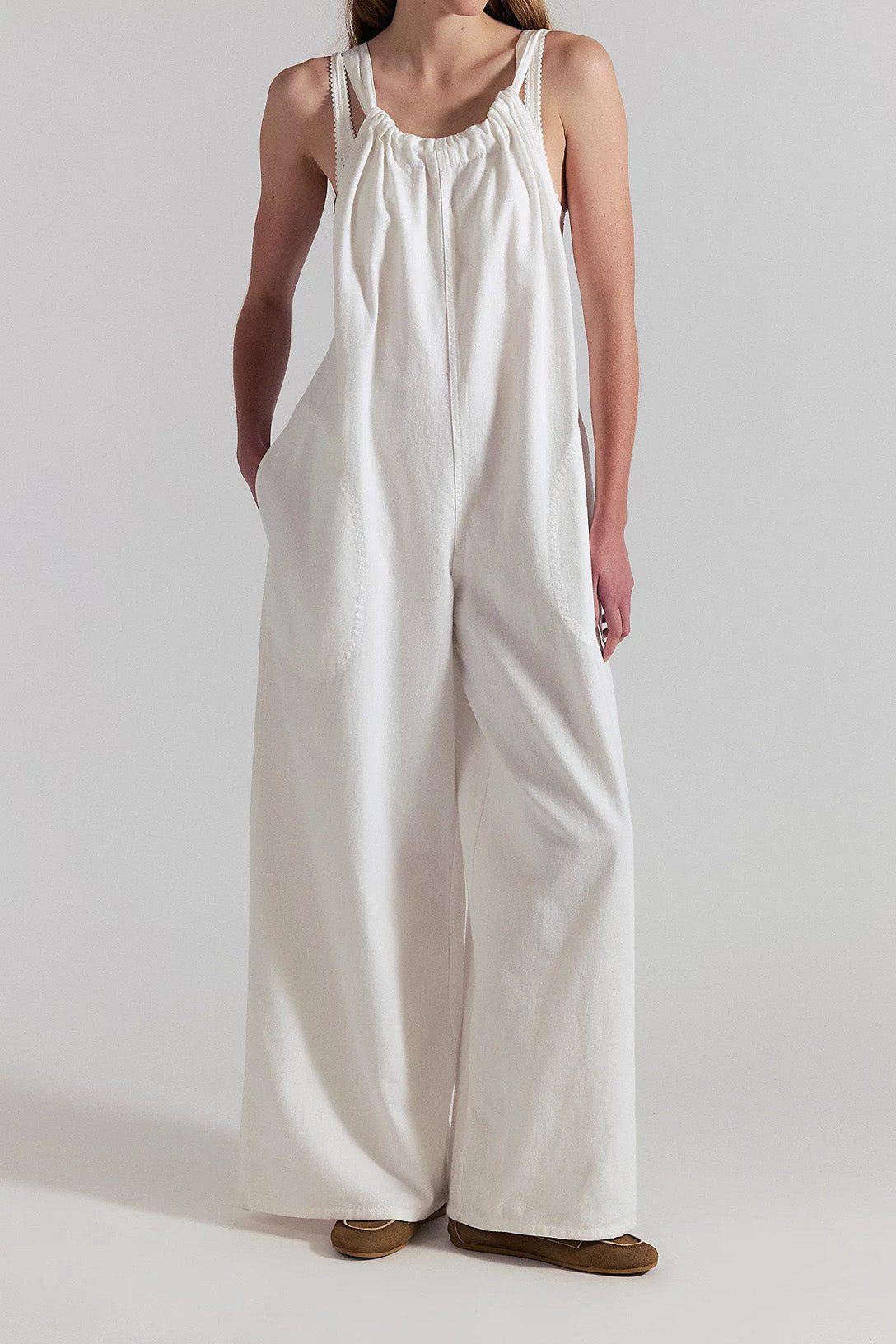 Slouchy Tie-Back Wide Leg Denim Jumpsuit Lavish Daily