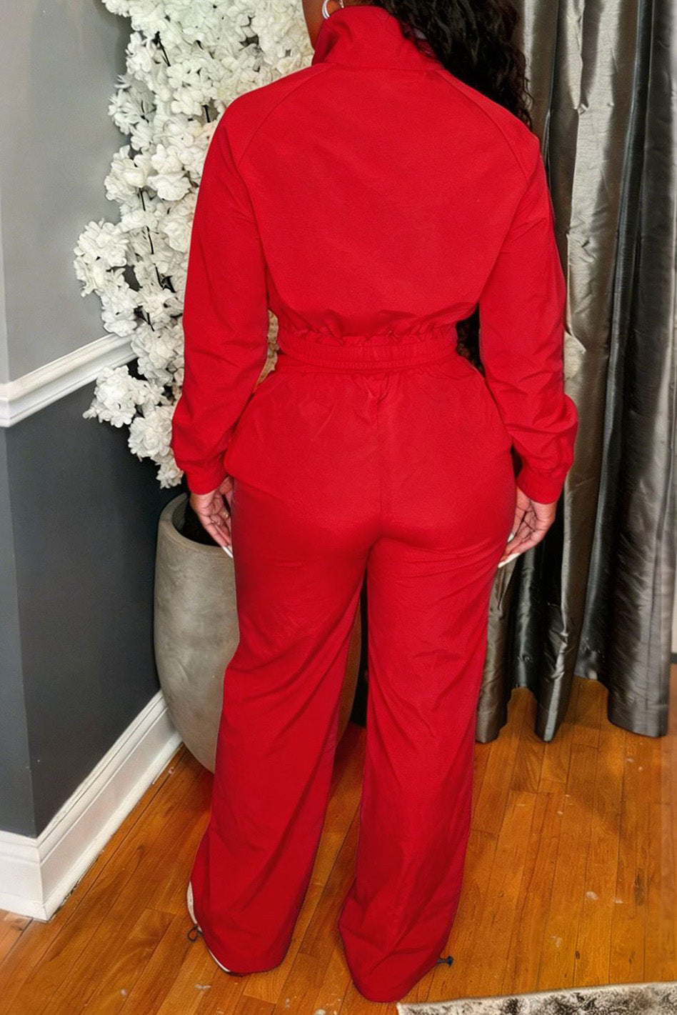 Zip-Front Piped Top & Wide-Leg Pants Set Lavish Daily