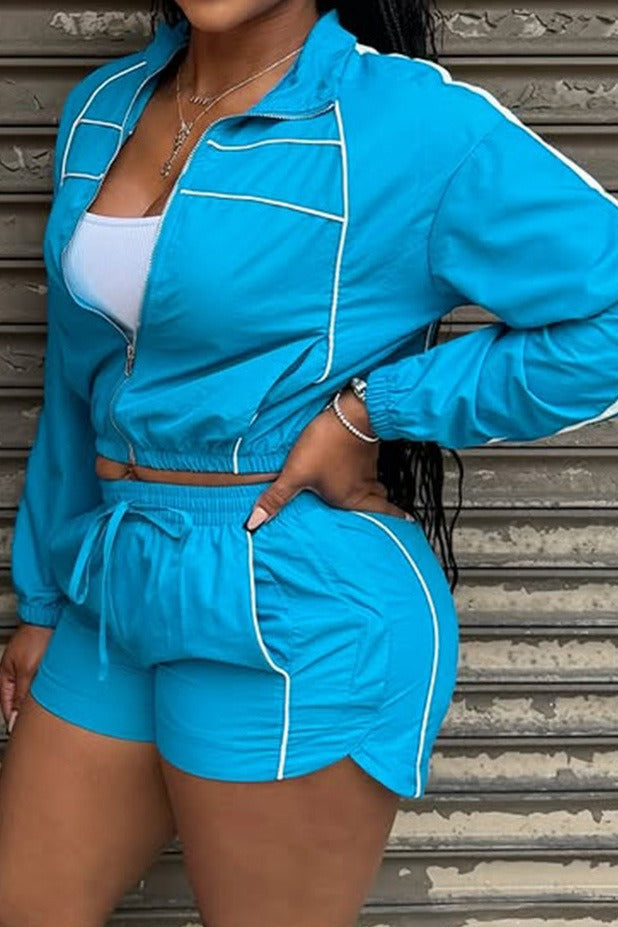 Cropped Zip-Up Jacket & Shorts Track Set LavishDaily