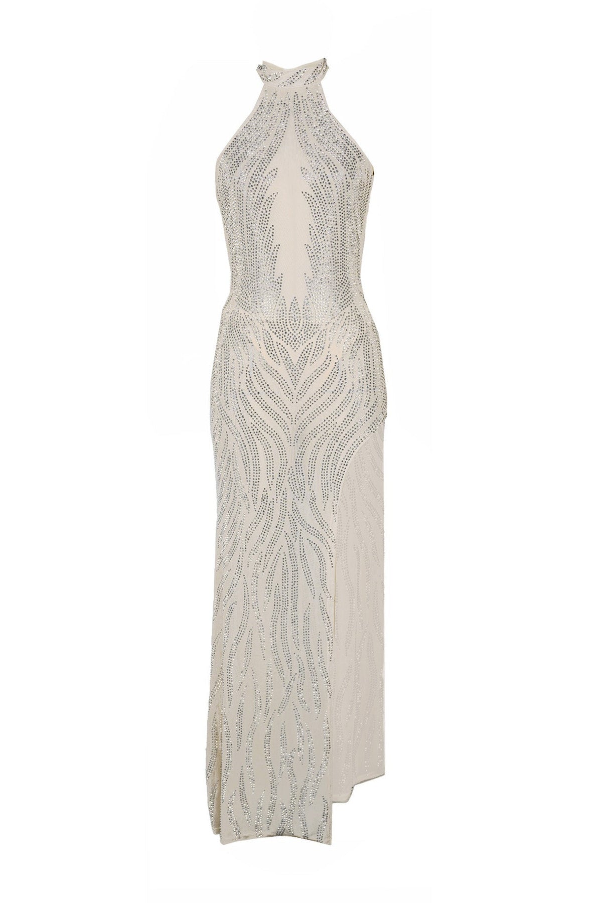 Sheer Silver Illusion Halter Maxi Gown Lavish Daily