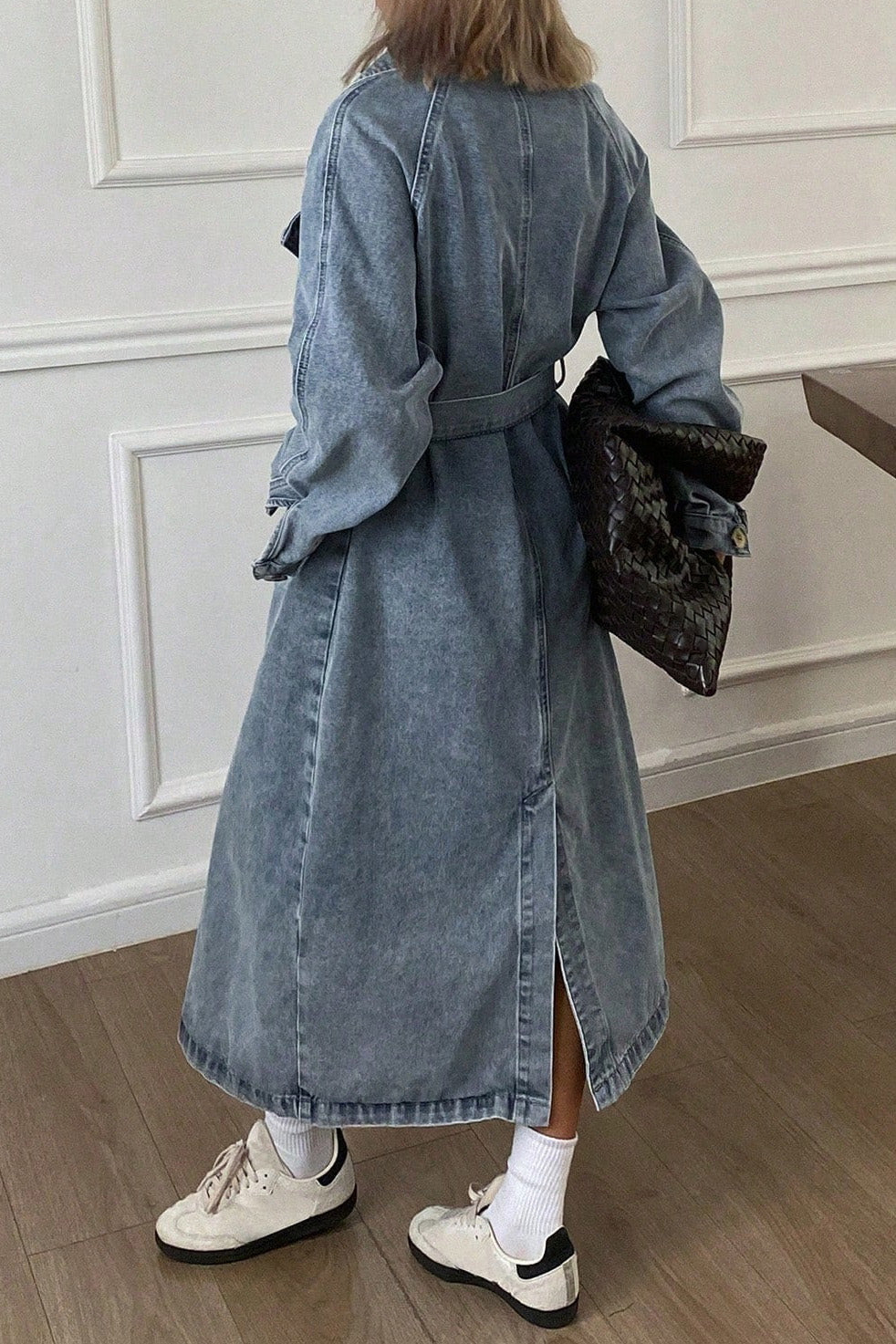 Double-Breasted Denim Trench Lavish Daily