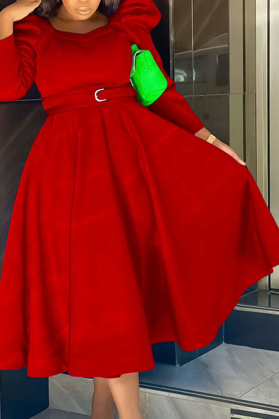 Puff Sleeve Elegant Pleated A-Line Dress Lavish Daily