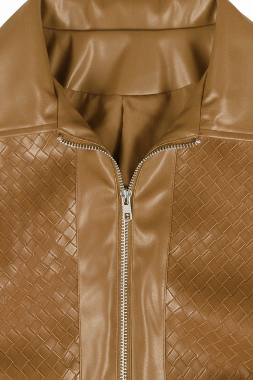 Textured PU Leather Cropped Moto Jacket Lavish Daily