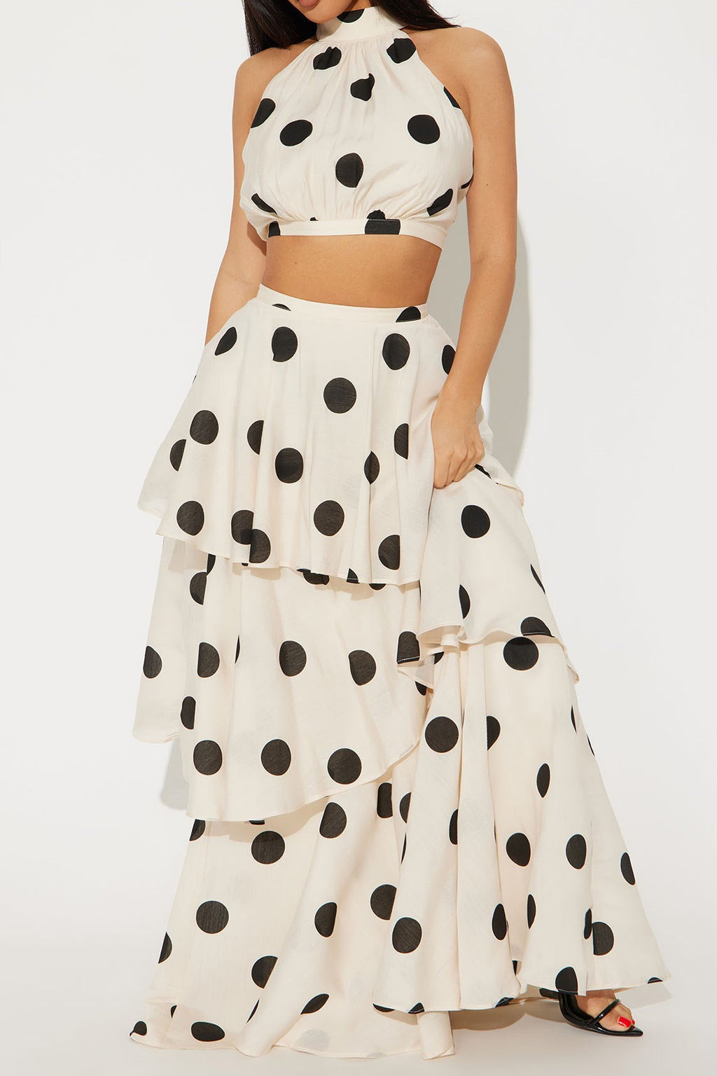 Halter Crop Top & Tiered Ruffle Maxi Set Lavish Daily