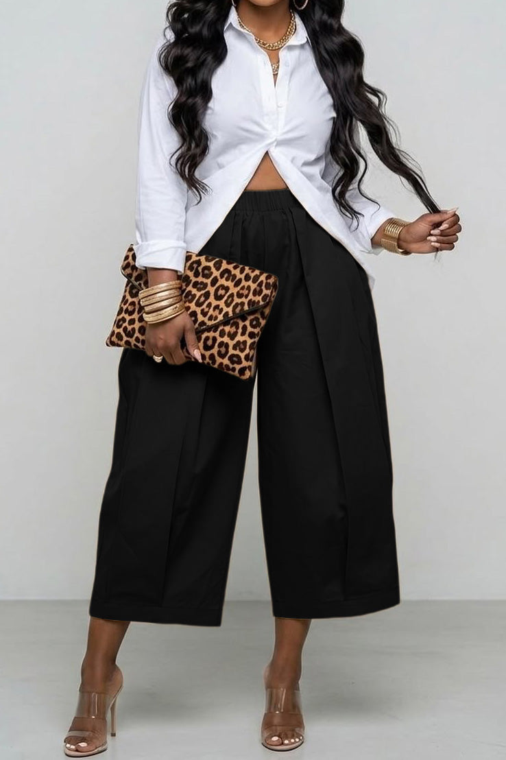 High Waist Pleated Wide Leg Culottes Lavish Daily