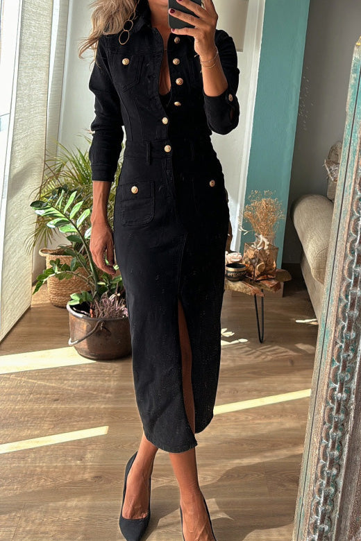 Tailored Denim Pencil Midi Dress Lavish Daily