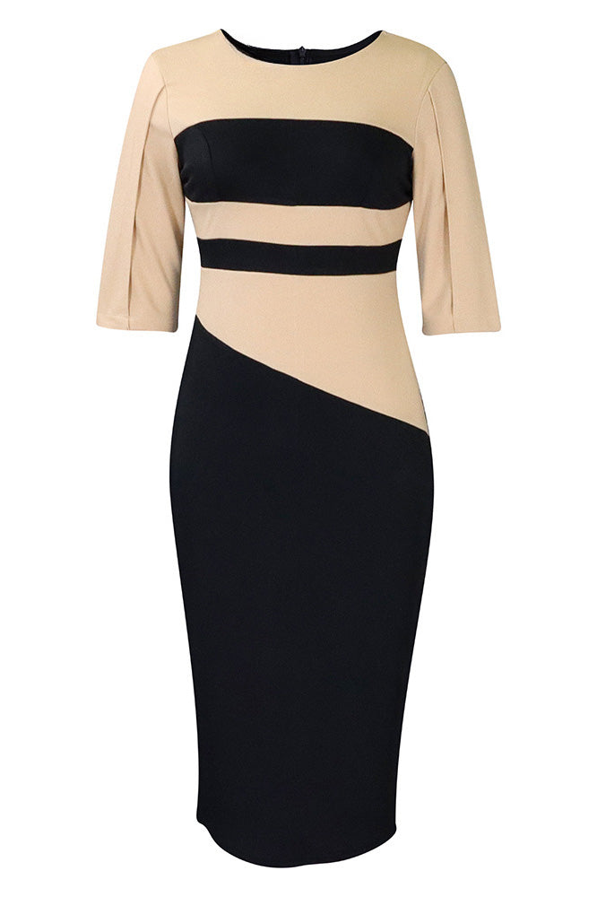 Plus Size 3/4 Sleeve Color Block Bodycon Dress Lavish Daily