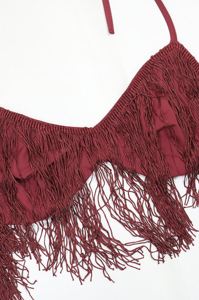 Asymmetric Fringe Halter Skirt Set Lavish Daily