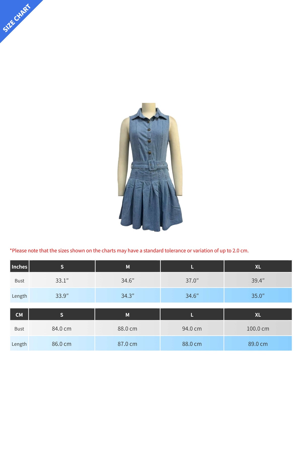 Belted Pleated Denim Mini Dress Sleeveless Lavish Daily