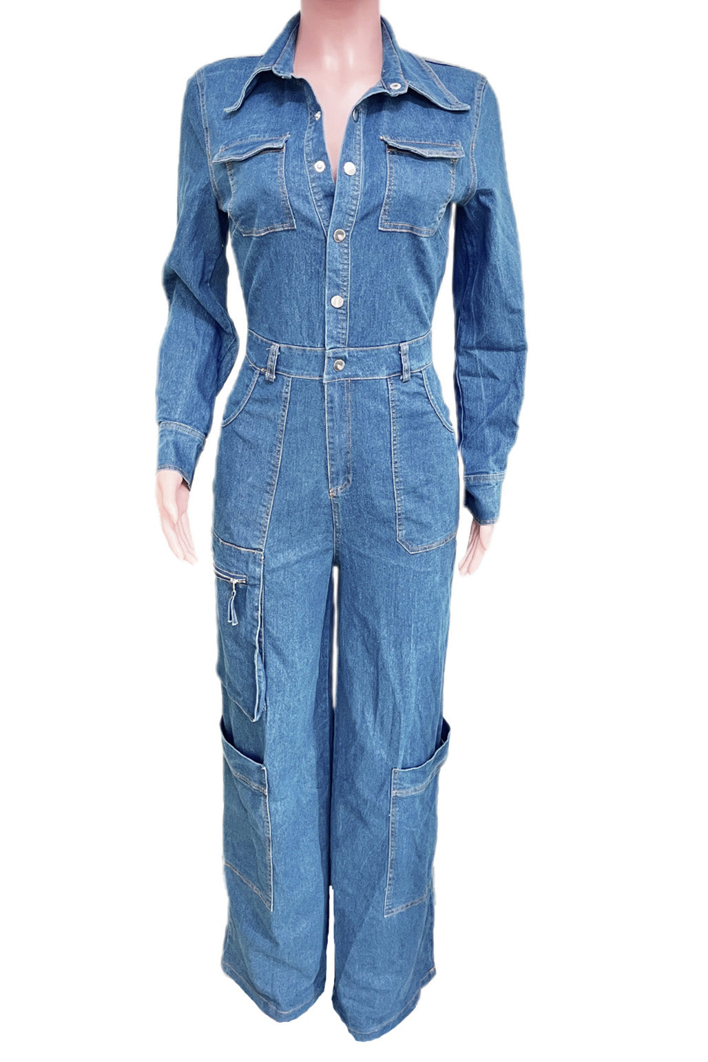 Washed Stretch Denim Utility Jumpsuit Lavish Daily