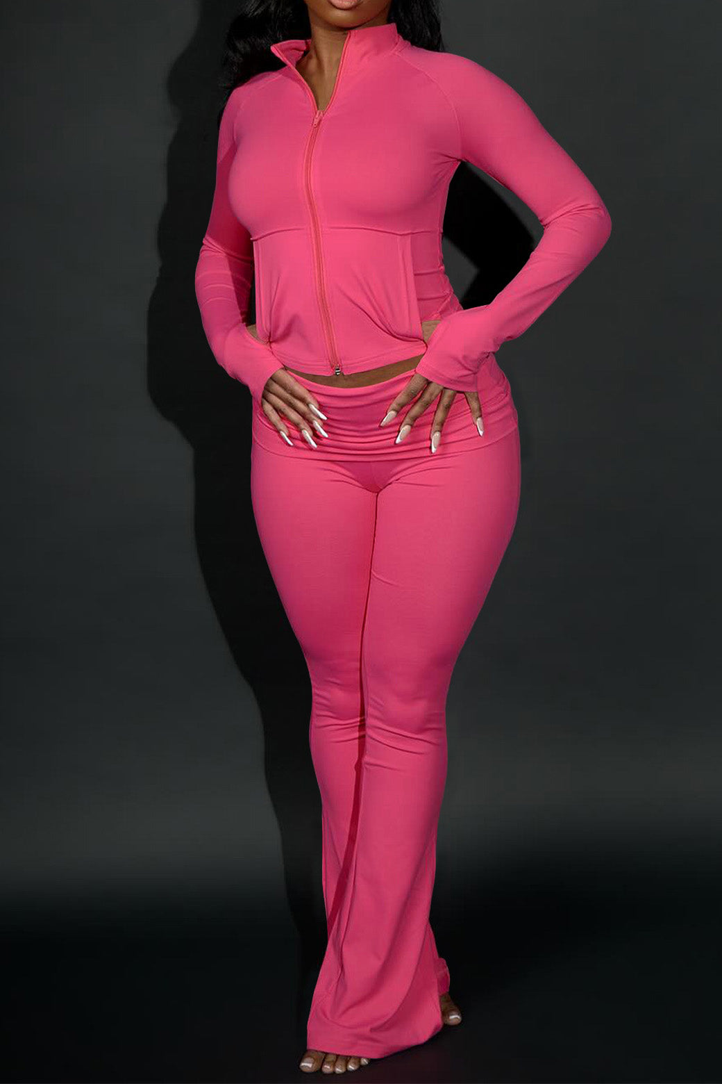 Sculpted Foldover Waist Flare Pants Set Lavish Daily