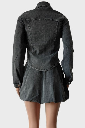 Denim Pleated Mini Skirt Sets Lavish Daily