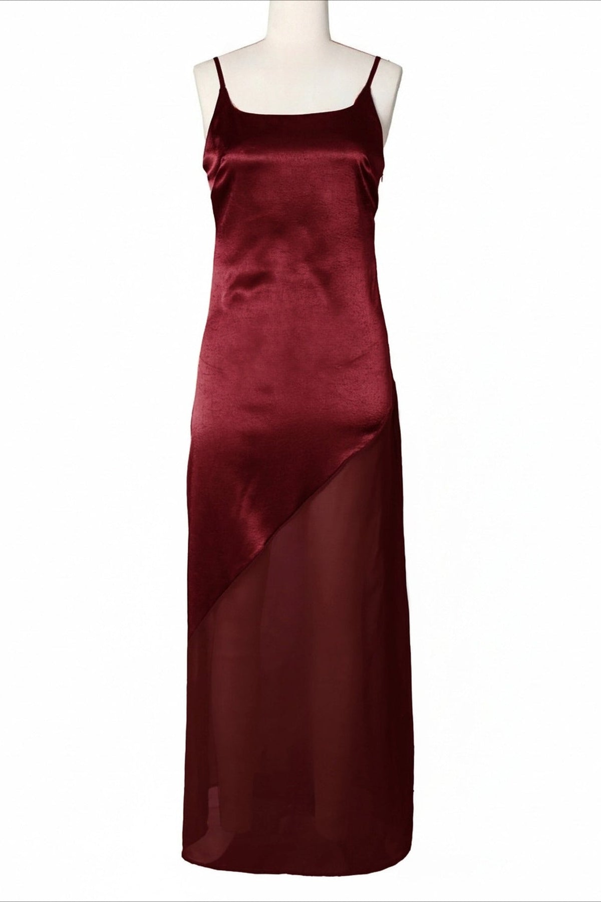 Asymmetrical Satin Sheer Maxi Dress Lavish Daily