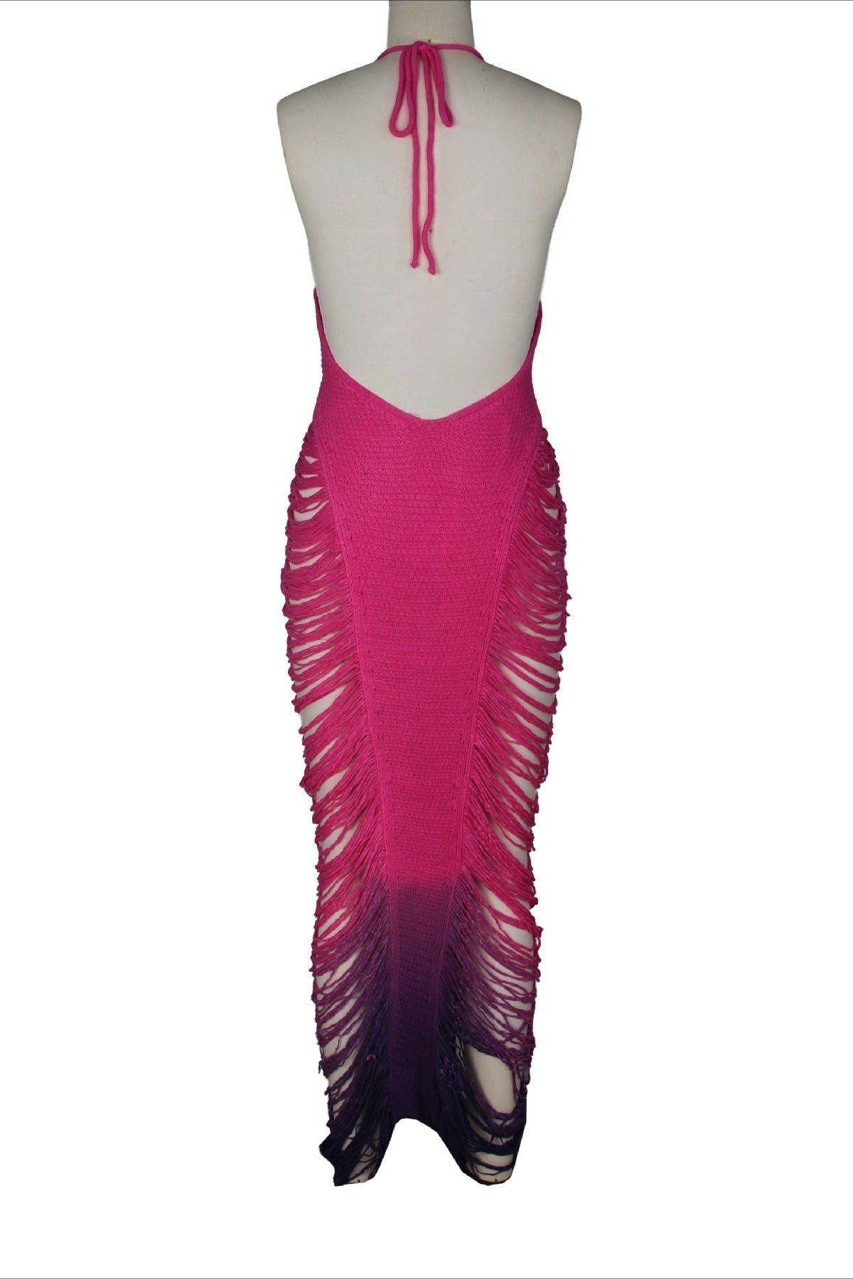 Crochet Halter Fringe Maxi Dress Lavish Daily