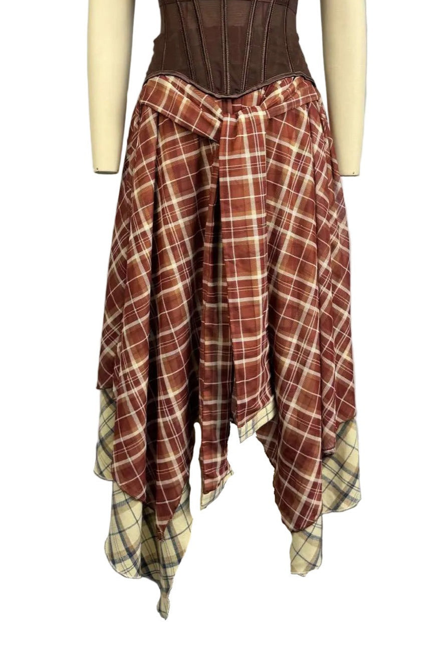 Plaid Tie-Front Asymmetrical Skirt Lavish Daily