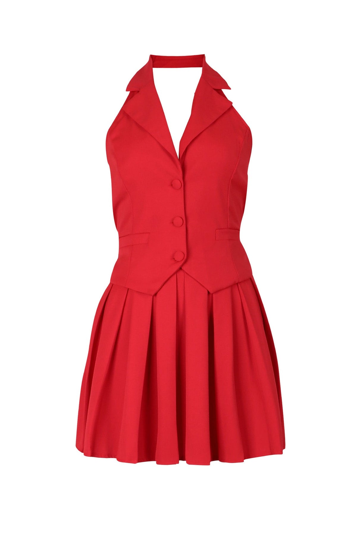 Halter Tuxedo Top & Pleated Skirt Set Lavish Daily