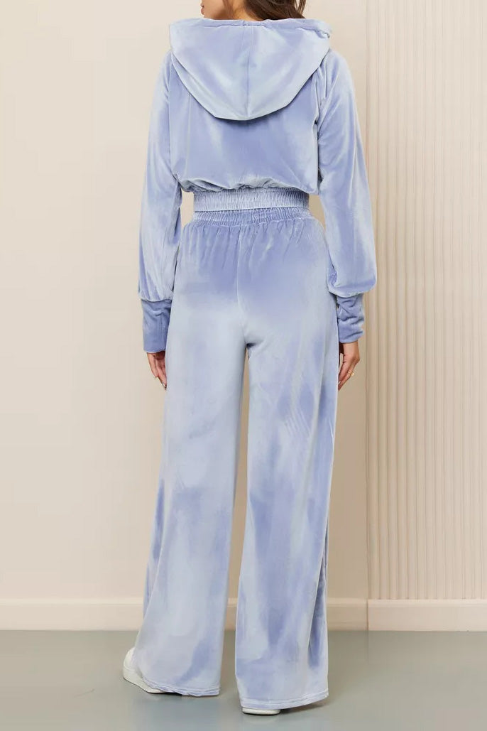Velvet Hooded Zip Sweatshirt & Pants Set Lavish Daily