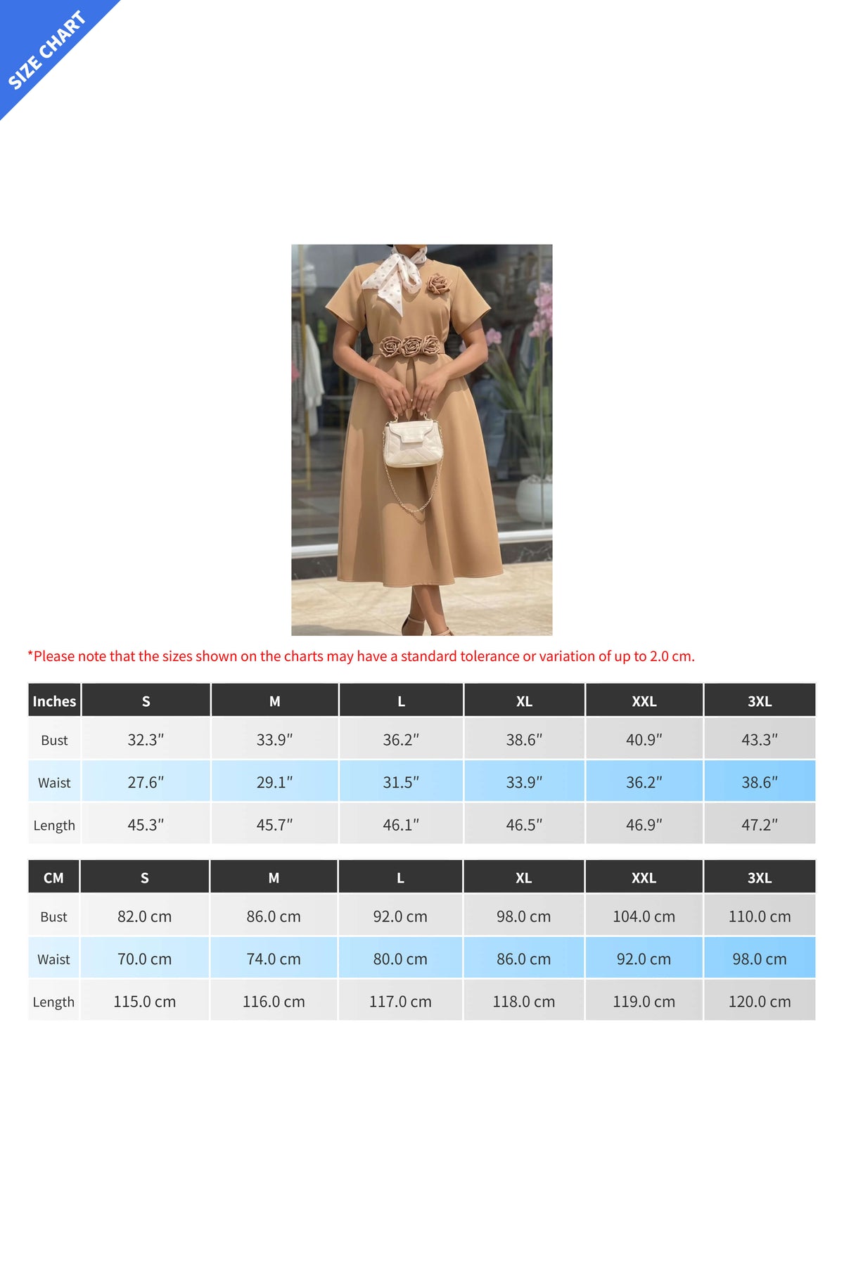 3D Rosette Belted A-Line Midi Dress Lavish Daily
