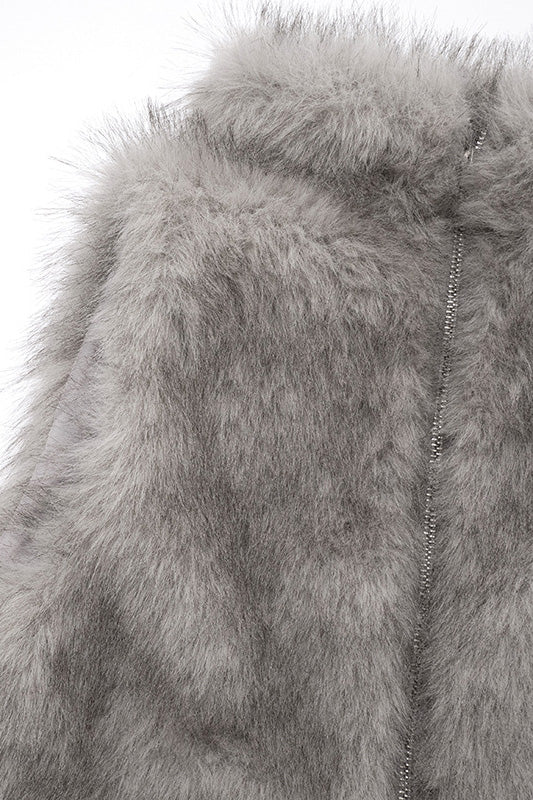 High Neck Fuzzy Zip Vest Top Lavish Daily