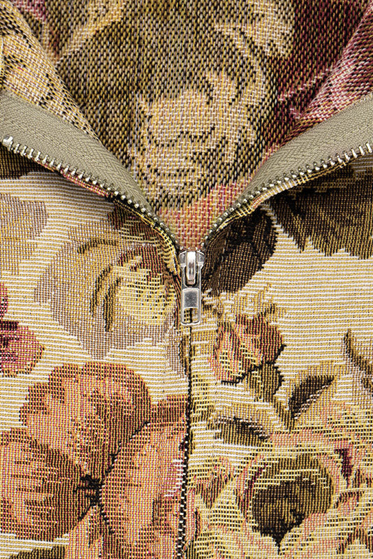 Floral Jacquard Zip-Front Collared Jacket Lavish Daily
