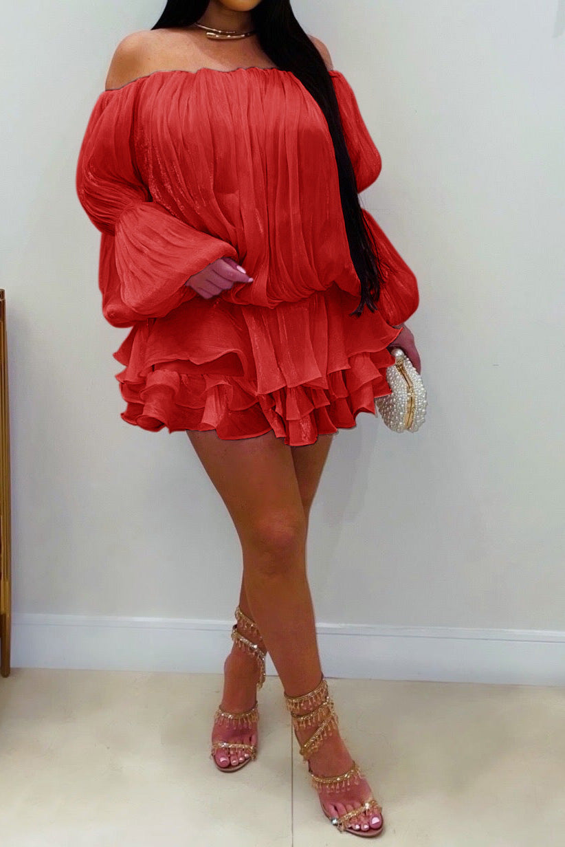 Plisse Off-Shoulder Tiered Mini Dress Lavish Daily