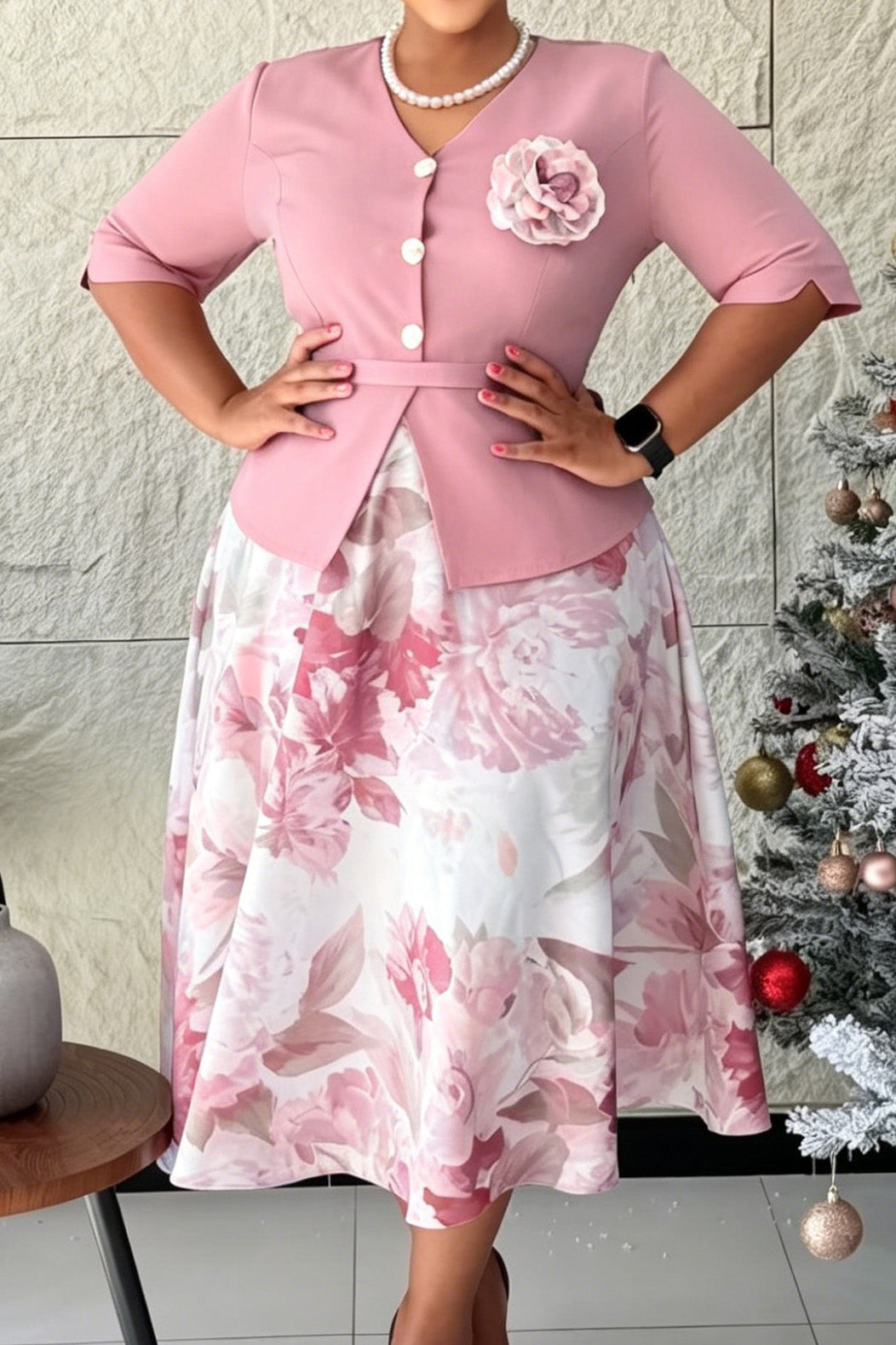 Mock Two-Piece Floral A-Line Dress Lavish Daily