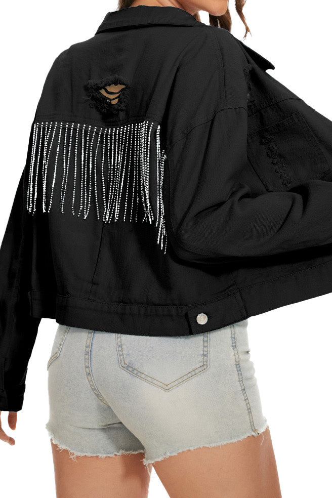 Distressed Button-Up Cropped Denim Jacket Lavish Daily
