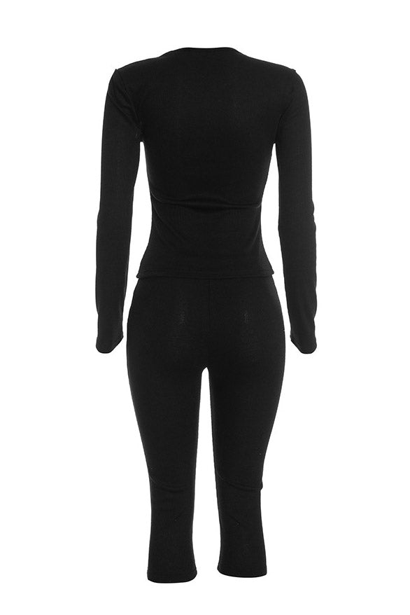 Cutout Long-Sleeve Top & Capri Pants Set Lavish Daily