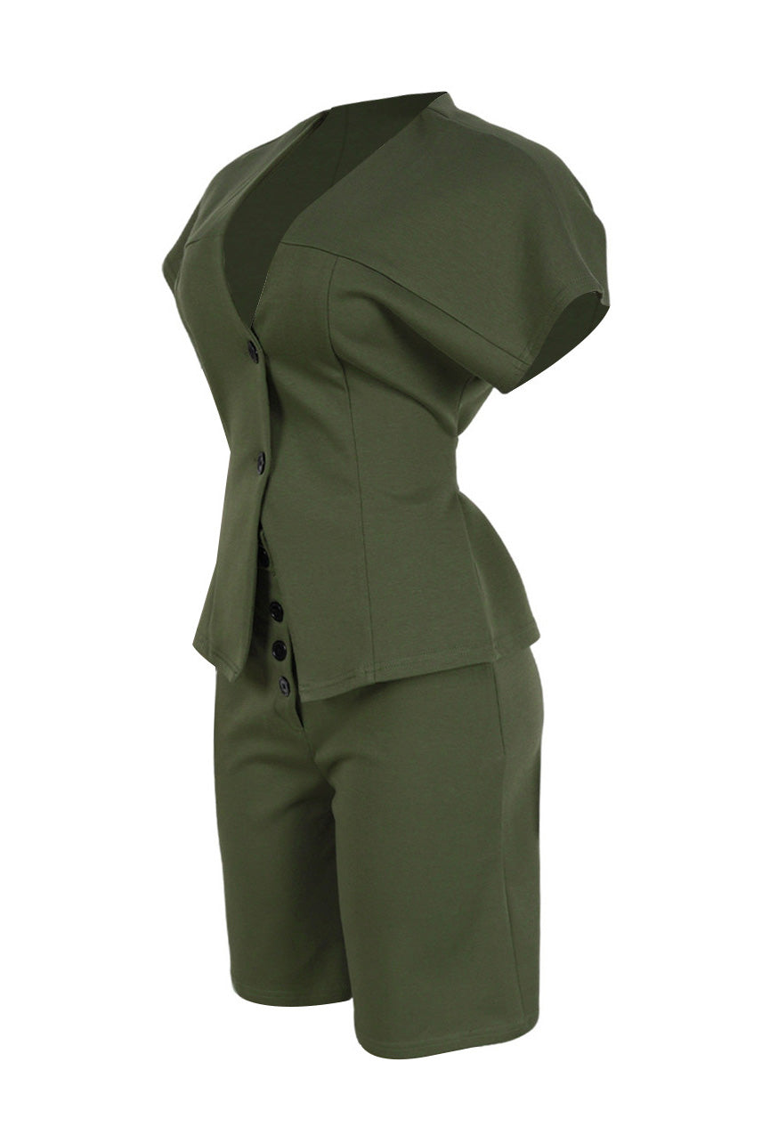 V-Neck Peplum Top & Wide Leg Culotte Set Lavish Daily