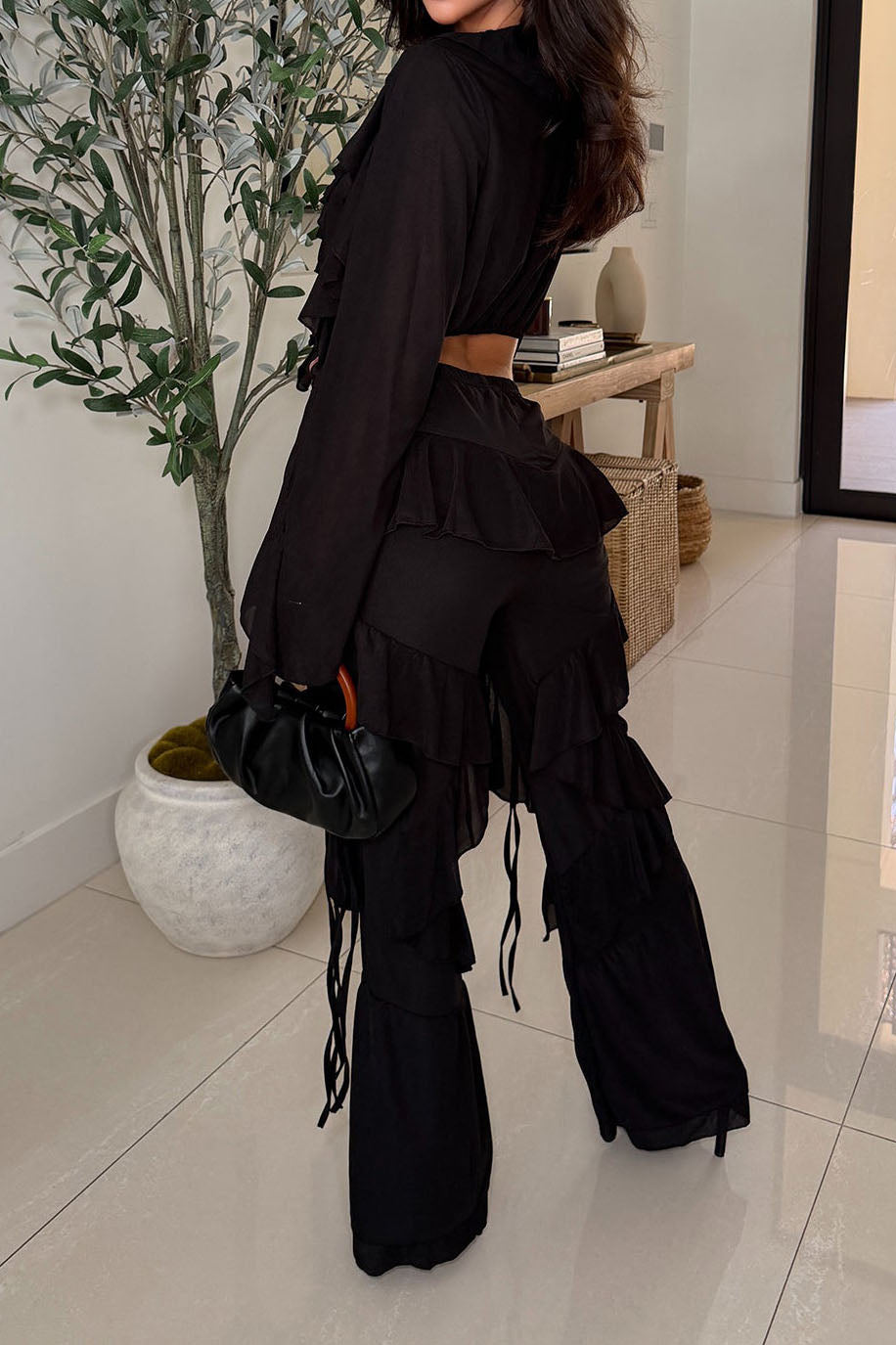 Ruffle Tie-Front Top & Pants Set Lavish Daily