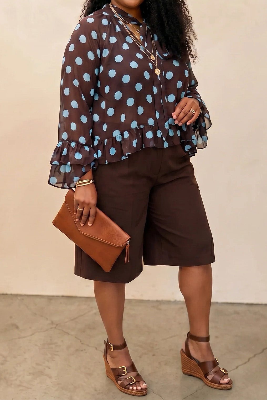 Plus Size Polka Dot Top & Capri Pants Set Lavish Daily