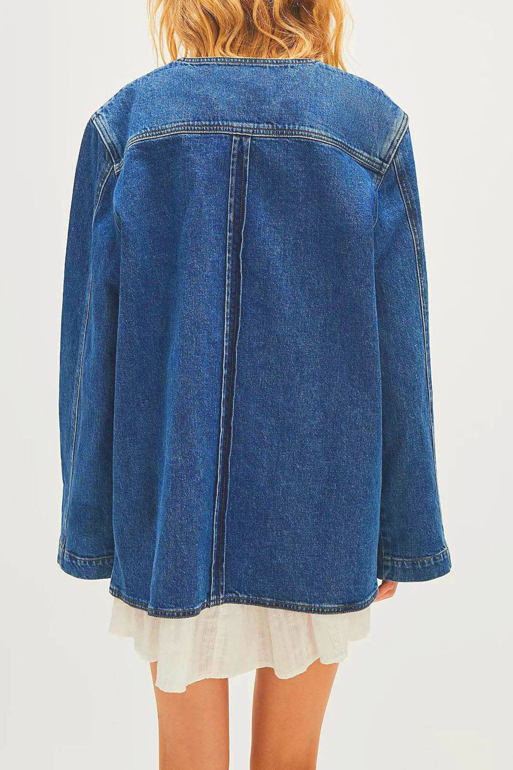 Collarless Button-Front Denim Jacket Lavish Daily