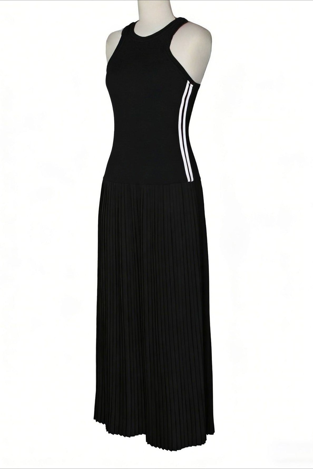 Sporty Contrast-Stripe Pleated Maxi Dress Lavish Daily