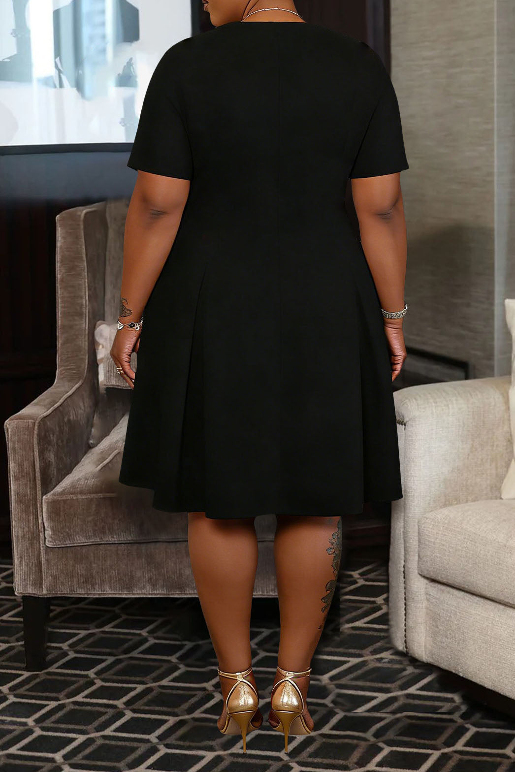 Plus Size Button Detail Pleated Dress Lavish Daily