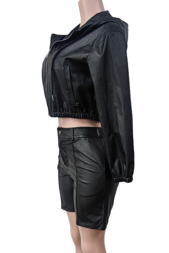 Faux Leather Jacket and Shorts Set Lavish Daily
