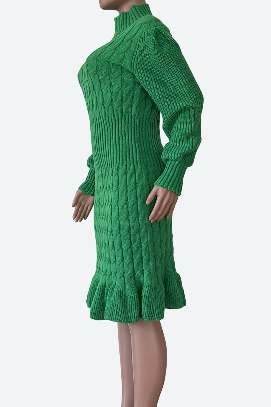Ruffled Knitted Turtleneck Dresses Lavish Daily